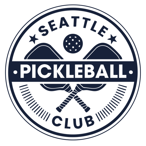 Logo for the Seattle Pickleball Club featuring a pickleball and two crossed paddles inside a circular border.